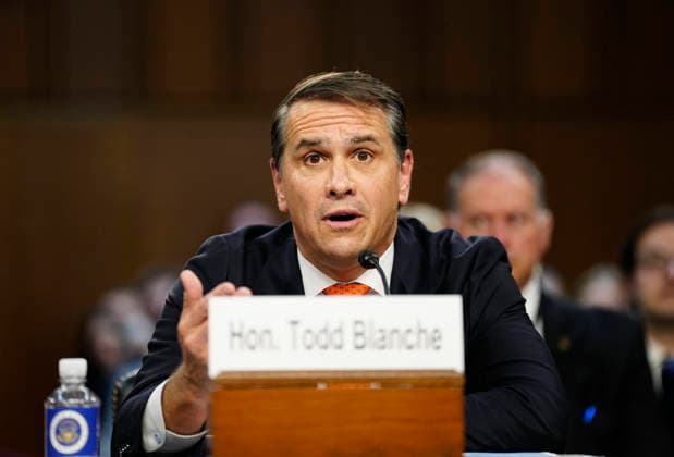 Acting Attorney General Todd Blanche testifies at the Senate Judiciary Committee hearing on his nomination to be attorney general at the U.S. Capitol in Washington, DC on Wednesday, July 15, 2026. Blanche has served as acting attorney general since April, when former Attorney General Pam Bondi was fired.  WAP20260715170 BONNIExCASH