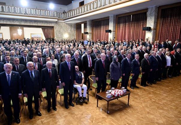 Turkish President Recep Tayyip Erdogan ANKARA, TURKIYE - JULY 15: Turkish President Recep Tayyip Erdogan (6th L) attends the July 15 Democracy and National Unity Day commemoration program at the Grand National Assembly of Turkiye in Ankara, Turkiye, on July 15, 2026. Vice President Cevdet Yilmaz, Nationalist Movement Party (MHP) Chairman Devlet Bahceli (3rd L), Grand National Assembly of Turkiye Speaker Numan Kurtulmus (4th L) and Justice and Development Party (AK Party) Group Chairman Abdullah Guler also attend the ceremony. Rasit Aydogan Anadolu Ankara Turkey. Editorial use only. Please get in touch for any other usage.  Copyright: x2026xAnadoluxRasitxAydoganx