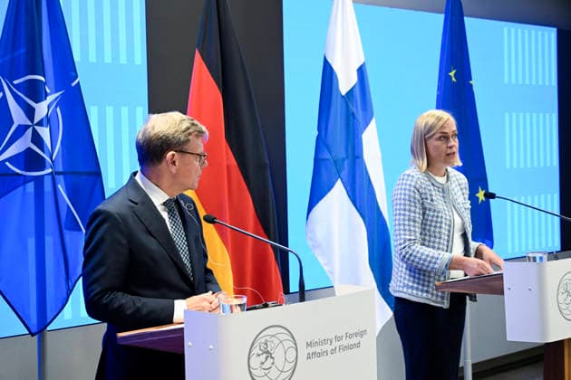 LKS 20260715 German Foreign Minister Johann Wadephul and Finnish Foreign Minister Elina Valtonen attend a press conferance after their meeting in Helsinki, Finland, on July 15, 2026. - MARKKU ULANDER Helsinki Finland  Copyright: xMarkkuxUlanderx OUuav62yakI