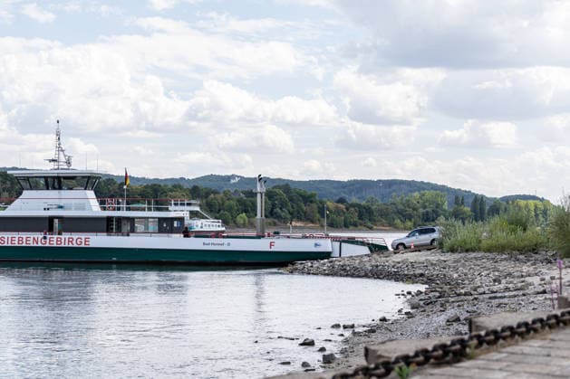 Niedrigwasser am Rhein bei Rolandseck - Fähre Bad Honnef weicht auf Behelfsrampe aus Niedrigwasser am Rhein bei Rolandseck an der Rheininsel Nonnenwerth. Bei einem Pegelstand von 24 cm am Pegel Oberwinter haben anlegende Schiffe bereits Grundberührung. Der reguläre Fähranleger ist nicht mehr erreichbar - die Fähre nach Bad Honnef muss auf eine benachbarte Rampe ausweichen. Remagen Rheinland-Pfalz Deutschland *** Low water levels on the Rhine near Rolandseck; Bad Honnef ferry diverts to a temporary ramp Low water levels on the Rhine near Rolandseck on the Rhine island of Nonnenwerth With the water level at the Oberwinter gauge at 24 cm, ships attempting to dock are already running aground The regular ferry landing is no longer accessib Copyright: xMarcxJohnx