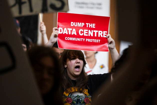 July 15, 2026, Hamilton, On, Canada: People in opposition to AI data centres demonstrate outside the council chambers at city hall in Hamilton, Wednesday, July 15, 2026. Hamilton Canada  - ZUMAc35_ 20260715_zaf_c35_026 Copyright: xNickxIwanyshynx