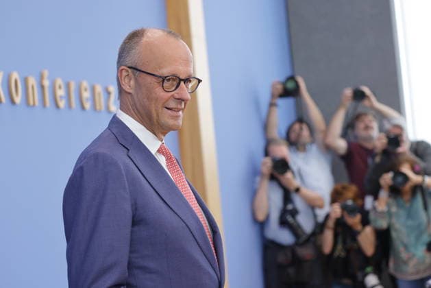 Bundeskanzler Friedrich Merz, Deutschland, Berlin, Bundespressekonferenz, Thema: Aktuelle Themen der Innen- und Außenpolitik *** Chancellor Friedrich Merz, Germany, Berlin, Federal Press Conference, Topic: Current Issues in Domestic and Foreign Policy