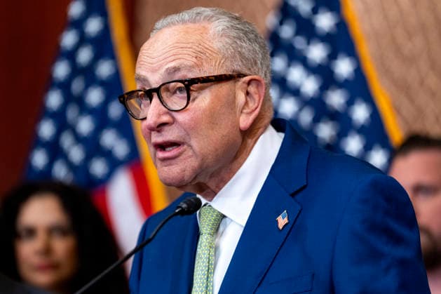 Senate Minority Leader Chuck Schumer, D-NY, speaks during a press conference with survivors of convicted sex offender Jeffrey Epstein at the U.S. Capitol in Washington, DC on Wednesday, June 15, 2026. Epstein survivors and survivors family spoke against Todd Blanche s nomination to be U.S. Attorney General following his Senate Judiciary Committee nomination hearing.  WAP20260715500 BONNIExCASH