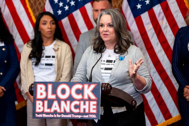 Jess Michaels, a survivor of convicted sex offender Jeffrey Epstein, speaks during a press conference with other survivors at the U.S. Capitol in Washington, DC on Wednesday, June 15, 2026. Epstein survivors and survivors family spoke against Todd Blanche s nomination to be U.S. Attorney General following his Senate Judiciary Committee nomination hearing.  WAP20260715512 BONNIExCASH