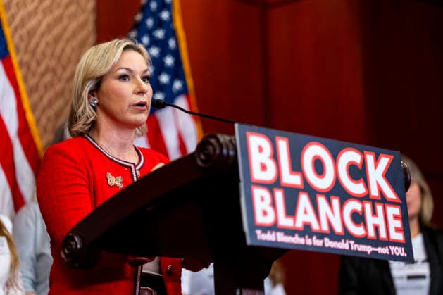Dani Bensky, a survivor of convicted sex offender Jeffrey Epstein, speaks during a press conference with other survivors at the U.S. Capitol in Washington, DC on Wednesday, June 15, 2026. Epstein survivors and survivors family spoke against Todd Blanche s nomination to be U.S. Attorney General following his Senate Judiciary Committee nomination hearing.  WAP20260715509 BONNIExCASH