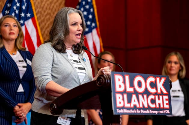 Jess Michaels, a survivor of convicted sex offender Jeffrey Epstein, speaks during a press conference with other survivors at the U.S. Capitol in Washington, DC on Wednesday, June 15, 2026. Epstein survivors and survivors family spoke against Todd Blanche s nomination to be U.S. Attorney General following his Senate Judiciary Committee nomination hearing.  WAP20260715511 BONNIExCASH