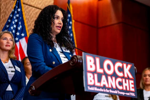 Sharlene Rochard, a survivor of convicted sex offender Jeffrey Epstein, speaks during a press conference with other survivors at the U.S. Capitol in Washington, DC on Wednesday, June 15, 2026. Epstein survivors and survivors family spoke against Todd Blanche s nomination to be U.S. Attorney General following his Senate Judiciary Committee nomination hearing.  WAP20260715517 BONNIExCASH
