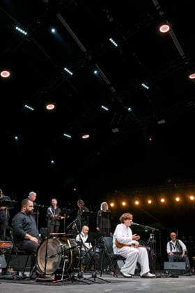 Goran Bregovic, a Bosnian composer and musician, along with his Orchestra of Weddings and Funerals, is performing on the stage at the Pinède Gould during the 65th Jazz Festival on July 15, 2026. Since 1960, the Jazz à Juan festival has welcomed the biggest names in jazz. Bruno Bebert Bestimage Goran Bregovic, a Bosnian composer and musician, with his Orchestra of Weddings and Funerals, is on stage at the Pinède Gould during the 65th Jazz Festival, on July 15, 2026. Since 1960, the Jazz à Juan festival has welcomed the biggest names in jazz. Antibes, Juan-les-Pins, France  Copyright: xBrunoxBebertx xBestimagexBrunoxBebertx xBestimagex