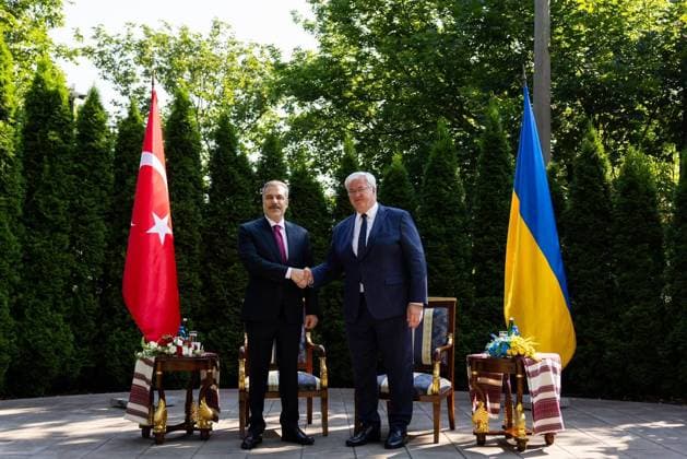 Turkish Foreign Minister Hakan Fidan in Ukraine KYIV, UKRAINE - JULY 16: Turkish Foreign Minister Hakan Fidan meets with Ukrainian Foreign Minister Andrii Sybiha in Kyiv, Ukraine on July 16, 2026. Murat Gok Anadolu Kyiv Ukraine. Editorial use only. Please get in touch for any other usage.  Copyright: x2026xAnadoluxMuratxGokx