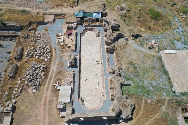 2,000-year-old Olympic pool unearthed in ancient city of Tralleis AYDIN, TURKIYE - JULY 16 : An aerial view of a swimming pool, considered to be one of the olympic pools of the era, has been unearthed during excavations carried out in the 2,000-year-old ancient city of Tralleis on July 16, 2026 in Aydin, Turkiye. Ferdi Uzun Anadolu Aydin Turkey. Editorial use only. Please get in touch for any other usage.  Copyright: x2026xAnadoluxFerdixUzunx