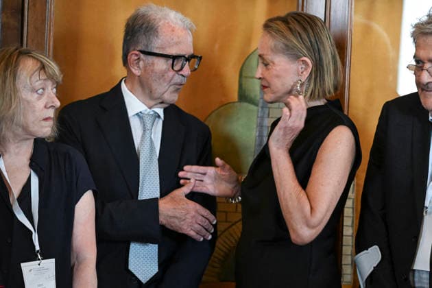 July 16, 2026, Rome, Italy: US actress Sharon Stone (R) with former Italian Premier Romano Prodi (L) during the last day of 2026 Global Nobel Laureates Assembly in Rome, Italy, 16 July 2026. ANSA RICCARDO ANTIMIANI. Rome Italy  - ZUMAa110 20260716_zaf_a110_003 Copyright: xRiccardoxAntimianix