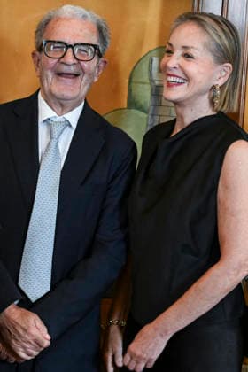 July 16, 2026, Rome, Italy: US actress Sharon Stone (R) with former Italian Premier Romano Prodi (L) during the last day of 2026 Global Nobel Laureates Assembly in Rome, Italy, 16 July 2026. ANSA RICCARDO ANTIMIANI. Rome Italy  - ZUMAa110 20260716_zaf_a110_010 Copyright: xRiccardoxAntimianix