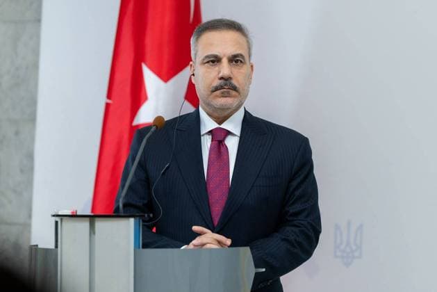 Hakan Fidan - Andrii Sybiha press conference in Kyiv KYIV, UKRAINE - JULY 16 : Turkish Foreign Minister Hakan Fidan and Ukrainian Foreign Minister Andrii Sybiha (not seen) hold a joint press conference on July 16, 2026 in Kyiv, Ukraine. Murat Gok Anadolu Kyiv Ukraine. Editorial use only. Please get in touch for any other usage.  Copyright: x2026xAnadoluxMuratxGokx