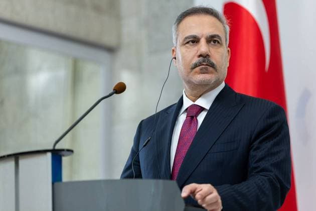 Hakan Fidan - Andrii Sybiha press conference in Kyiv KYIV, UKRAINE - JULY 16 : Turkish Foreign Minister Hakan Fidan and Ukrainian Foreign Minister Andrii Sybiha (not seen) hold a joint press conference on July 16, 2026 in Kyiv, Ukraine. Murat Gok Anadolu Kyiv Ukraine. Editorial use only. Please get in touch for any other usage.  Copyright: x2026xAnadoluxMuratxGokx