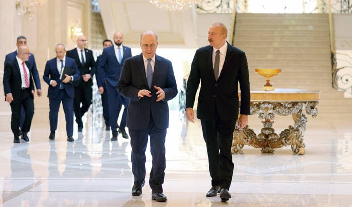 Palestinian Prime Minister meets Azerbaijani President in Baku Palestinian Prime Minister Mohammad Mustafa meets with Azerbaijani President Ilham Aliyev at the Zagulba Palace in Baku, Azerbaijan, on July 16, 2026, during an official visit. The meeting was attended by Minister of Finance and Planning Stephan Salameh, Assistant Minister of Foreign Affairs for Political Affairs Ambassador Omar Awadallah, and the Palestinian Ambassador to Azerbaijan Ahmed Metani. Photo by Prime Minister Office apaimages Ramallah West Bank Palestinian Territory 160726_Azerbaijan_PMO_00(2) Copyright: xapaimagesxPrimexMinisterxOfficex xapaimagesx