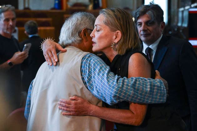 July 16, 2026, Rome, Italy: US actress Sharon Stone (R) with Nobel Peace Prize, Muhammad Yunus (L), during the last day of 2026 Global Nobel Laureates Assembly in Rome, Italy, 16 July 2026. ANSA RICCARDO ANTIMIANI. Rome Italy  - ZUMAa110 20260716_zaf_a110_018 Copyright: xRiccardoxAntimianix