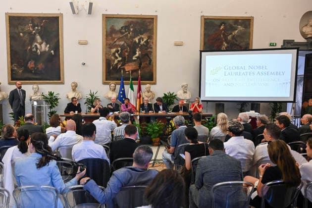 July 16, 2026, Rome, Italy: A moment of the final press conference during the last day of 2026 Global Nobel Laureates Assembly in Rome, Italy, 16 July 2026. ANSA RICCARDO ANTIMIANI. Rome Italy  - ZUMAa110 20260716_zaf_a110_022 Copyright: xRiccardoxAntimianix