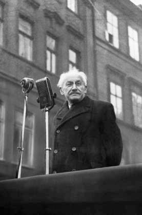 Czechoslovakia, On the 25th of February 1948 Communist Prime Minister Klement Gottwald announced on Wenceslas Square that President Edvard Benes, accepted the resignation of the democratic ministers. Gottwald also announced the members of the new government. Photo: Minister of Education Zdenek Nejedly. (CTKxPhoto AlexandrxHampl) CTKPhotoF202407240049801  CTKPhotoF202407240049801