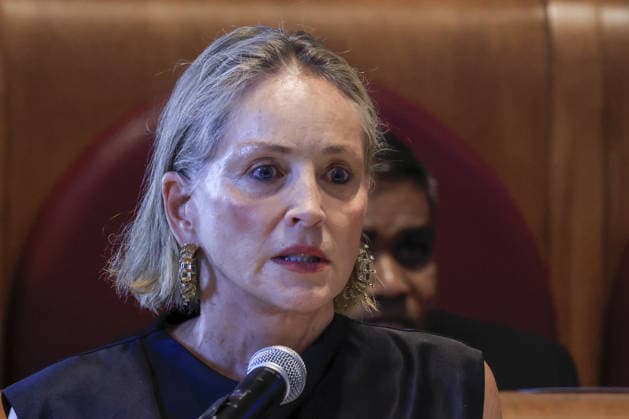 Global Nobel Laureates Assembly on Artificial Intelligence and Nuclear War in Rome ROME, ITALY, JULY 16: U.S. actress Sharon Stone speaks during the last day of the Global Nobel Laureates Assembly on Artificial Intelligence and Nuclear War at the Capitoline Hill in Rome, Italy, on July 16, 2026. Riccardo De Luca Anadolu Rome Italy. Editorial use only. Please get in touch for any other usage.  Copyright: x2026xAnadoluxRiccardoxDexLucax