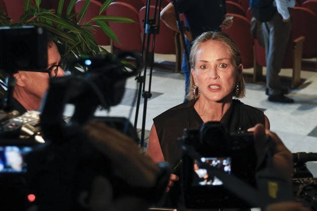 Global Nobel Laureates Assembly on Artificial Intelligence and Nuclear War in Rome ROME, ITALY, JULY 16: U.S. actress Sharon Stone talks to the press at the end of the last day of the Global Nobel Laureates Assembly on Artificial Intelligence and Nuclear War at the Capitoline Hill in Rome, Italy, on July 16, 2026. Riccardo De Luca Anadolu Rome Italy. Editorial use only. Please get in touch for any other usage.  Copyright: x2026xAnadoluxRiccardoxDexLucax