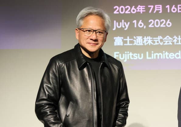 July 16, 2026, Tokyo, Japan - American AI chip maker Nvidia founfer and CEO Jensen Huang arrives at a press conference as Japanese three robotics companies, Fanuc, Yaskawa Electric and Kawasaki Heavy Industries begin business collaboration with Nvidia and computer giant Fujitsu in the field of the physical AI in Tokyo on Thursday, July 16, 2026. (photo by Yoshio Tsunoda AFLO)  aflo_338196807