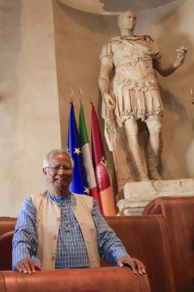 Global Nobel Laureates Assembly on Artificial Intelligence and Nuclear War in Rome ROME, ITALY - JULY 16: Muhammad Yunus attends the last day of the Global Nobel Laureates Assembly on Artificial Intelligence and Nuclear War at the Capitoline Hill in Rome, Italy, on July 16, 2026. Riccardo De Luca Anadolu Rome Italy. Editorial use only. Please get in touch for any other usage.  Copyright: x2026xAnadoluxRiccardoxDexLucax