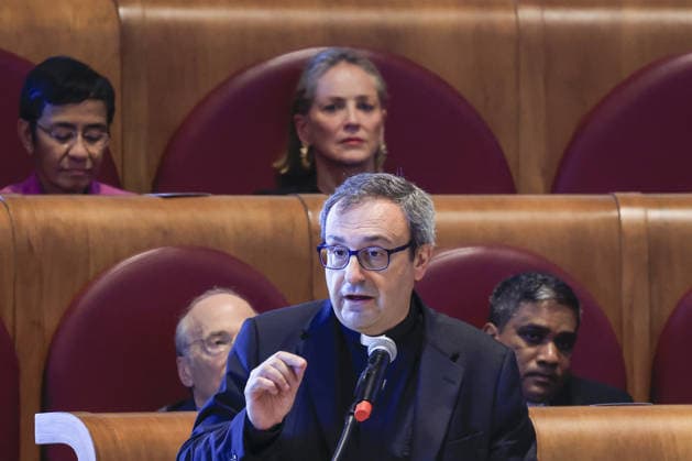 Global Nobel Laureates Assembly on Artificial Intelligence and Nuclear War in Rome ROME, ITALY - JULY 16: Reverend Andrea Ciucci, Chancellor of the Pontifical Academy for Life, speaks during the last day of the Global Nobel Laureates Assembly on Artificial Intelligence and Nuclear War at the Capitoline Hill in Rome, Italy, on July 16, 2026. Riccardo De Luca Anadolu Rome Italy. Editorial use only. Please get in touch for any other usage.  Copyright: x2026xAnadoluxRiccardoxDexLucax
