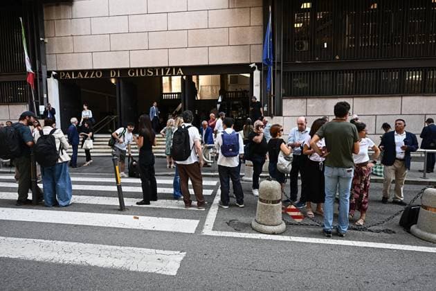 July 16, 2026, Genova, ITALIA: Giornalisti in attesa dopo la lettura per la sentenza di primo grado per il crollo di ponte Morandi, Genova, 16 luglio 2026. Journalists wait after the first-instance verdict for the collapse of the Morandi Bridge, Genoa, Italy, 16 July 2026. .ANSA LUCA ZENNARO Genova ITALIA  - ZUMAa110 20260716_zaf_a110_037 Copyright: xLucaxZennarox
