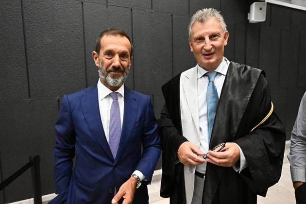 July 16, 2026, Genova, ITALIA: Walter Cotugno (D), Pubblico Ministero, con Marco Airoldi, Pubblico Ministero, dopo la lettura per la sentenza di primo grado per il crollo di ponte Morandi, Genova, 16 luglio 2026. Walter Cotugno (R), Public Prosecutor, with Marco Airoldi, Public Prosecutor, after the first-instance verdict for the collapse of the Morandi Bridge, Genoa, Italy, 16 July 2026. .ANSA LUCA ZENNARO Genova ITALIA  - ZUMAa110 20260716_zaf_a110_040 Copyright: xLucaxZennarox