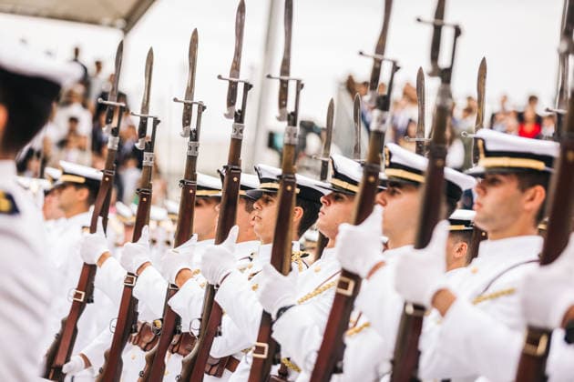 Felipe VI presides over the oath-taking ceremony before the flag and the presentation of royal commissions at the Naval Military Academy in Marín, Pontevedra. A parade took place during the solemn ceremony in which the new class of Navy officers took their oath or pledge before the flag and received their royal commissions, on July 16, 2026, in Marín, Pontevedra, Galicia, Spain. This traditional military and institutional ceremony, held in the parade ground of the Naval Academy to coincide with the feast day of Our Lady of Mount Carmel—patron saint of seafarers and the Navy— is presided over by His Majesty King Felipe VI to award decorations to the most outstanding cadets and welcome the new officers to the ranks of the General Corps, Mari  Copyright: xBeatrizxCiscarx 7668308