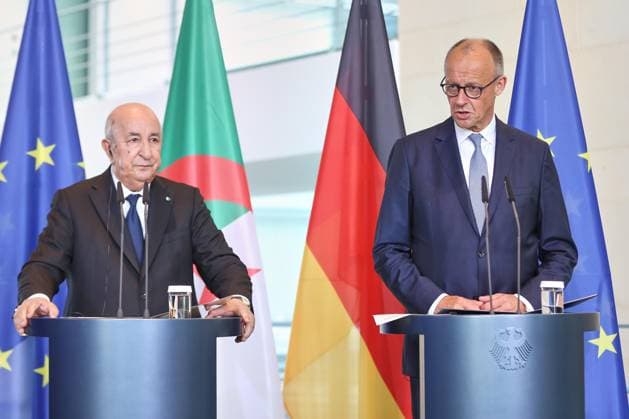 Berlin, Deutschland, 16.07.2026: Bundeskanzleramt: Empfang des Präsidenten Algeriens: Präsident von Algerien Abdelmadjid Tebboune und Bundeskanzler Friedrich Merz (CDU) geben ein Pressestatement *** Berlin, Germany, July 16, 2026; Federal Chancellery: Reception for the President of Algeria; President of Algeria Abdelmadjid Tebboune and Federal Chancellor Friedrich Merz (CDU) issue a press statement Copyright: xdtsxNachrichtenagenturx dts_127903