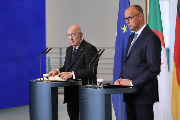 Berlin, Deutschland, 16.07.2026: Bundeskanzleramt: Empfang des Präsidenten Algeriens: Präsident von Algerien Abdelmadjid Tebboune und Bundeskanzler Friedrich Merz (CDU) geben ein Pressestatement *** Berlin, Germany, July 16, 2026; Federal Chancellery: Reception for the President of Algeria; President of Algeria Abdelmadjid Tebboune and Federal Chancellor Friedrich Merz (CDU) issue a press statement Copyright: xdtsxNachrichtenagenturx dts_127906