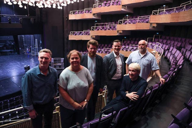Entertainment Themen der Woche KW29 Theater Münster - Vorstellung künstlerisches Leitungsteam. Intendanz Neil Barry Moss Spielzeit 2027 2028. Neil Barry Moss, hat die zentralen Mitglieder seines Leitungsteams vorgestellt: vlnr. Kevin O™Day Tanzdirektor; Anne Verena Freybott Schauspieldirektorin; Dr. Daniel C. Schindler Chefdramaturg; Neil Barry Moss; Golo Berg, Generalmusikdirektor. Münster, Nordrhein-Westfalen, DEU, Deutschland, 16.07.2026 *** Theater Münster Introduces Artistic Leadership Team Artistic Director Neil Barry Moss 2027–2028 Season Neil Barry Moss has introduced the key members of his leadership team (from left to right): Kevin O™Day, Director of Dance; Anne Verena Freybott, Director of Acting; Dr. Daniel C. Schindler, Chief Dramaturg; Neil Barry Moss; Gol