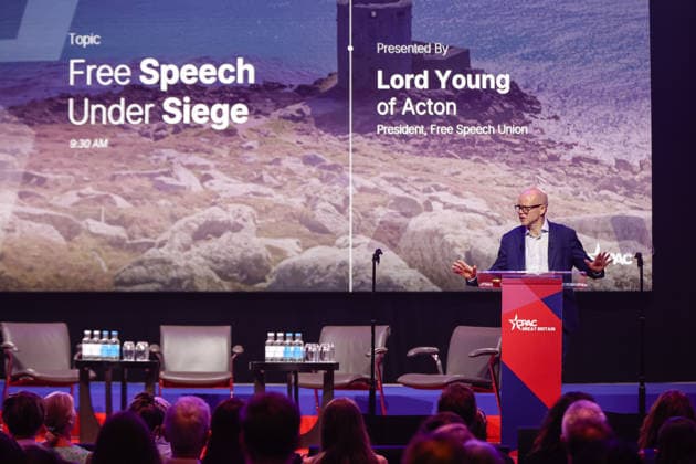 CPAC Great Britain at InterContinental Hotel, London, UK 16 July 2026 Toby Young, Lord Young of Acton, speaks at CPAC Great Britain at the InterContinental Hotel, North Greenwich, London, UK, on 16 July 2026. CPAC Great Britain, chaired by former Prime Minister Liz Truss and running from 16 to 18 July 2026, is the inaugural UK edition of the Conservative Political Action Conference, bringing together right-of-centre politicians, activists and thinkers from the UK, Europe and the United States under the banner of sovereignty, liberty and free enterprise., Credit:Pete Speller Avalon UK, London, London, UK  Copyright: xPetexSpellerx xAvalonx 1116857308
