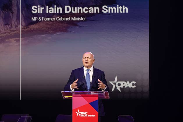 CPAC Great Britain at InterContinental Hotel, London, UK 16 July 2026 MP and former Conservative Party Leader Sir Iain Duncan-Smith speaks at CPAC Great Britain at the InterContinental Hotel, North Greenwich, London, UK, on 16 July 2026. CPAC Great Britain, chaired by former Prime Minister Liz Truss and running from 16 to 18 July 2026, is the inaugural UK edition of the Conservative Political Action Conference, bringing together right-of-centre politicians, activists and thinkers from the UK, Europe and the United States under the banner of sovereignty, liberty and free enterprise., Credit:Pete Speller Avalon UK, London, London, UK  Copyright: xPetexSpellerx xAvalonx 1116857402