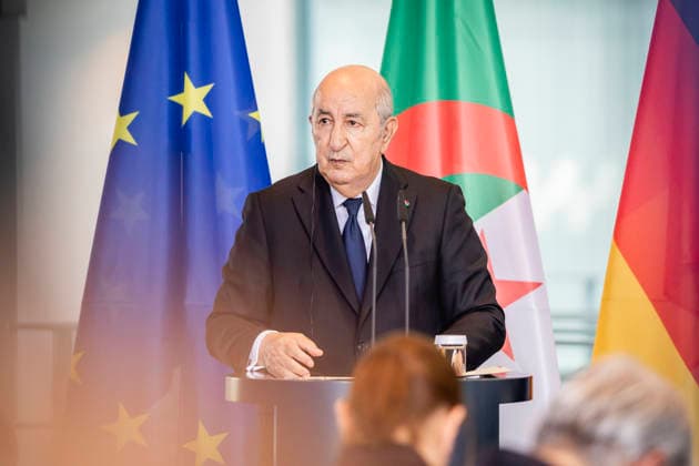 Abdelmadjid Tebboune, Praesident von Algerien, aufgenommen im Rahmen einer Pressekonferenz in Berlin, 16.07.2026. Berlin Deutschland *** Abdelmadjid Tebboune, President of Algeria, photographed during a press conference in Berlin on July 16, 2026, Berlin, Germany Copyright: xJulianexSonntagx