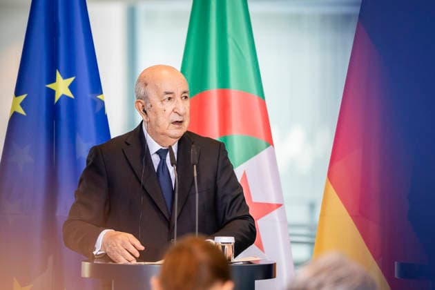 Abdelmadjid Tebboune, Praesident von Algerien, aufgenommen im Rahmen einer Pressekonferenz in Berlin, 16.07.2026. Berlin Deutschland *** Abdelmadjid Tebboune, President of Algeria, photographed during a press conference in Berlin, July 16, 2026, Berlin, Germany Copyright: xJulianexSonntagx