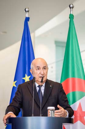 Abdelmadjid Tebboune, Praesident von Algerien, aufgenommen im Rahmen einer Pressekonferenz in Berlin, 16.07.2026. Berlin Deutschland *** Abdelmadjid Tebboune, President of Algeria, photographed during a press conference in Berlin, July 16, 2026, Berlin, Germany Copyright: xJulianexSonntagx