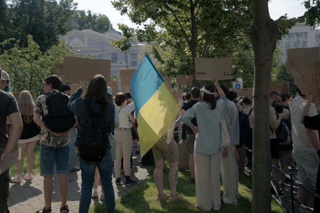 Ukrainians protest in Kyiv following the dismissal of Defence Minister Mykhailo Fedorov. The previous day, President Volodymyr Zelensky announced the removal of the widely popular minister as part of a broader cabinet reshuffle. - 16 07 2026 - Ukraine Kyiv Oblast Kyiv () -  LouisxLemaire-Sicrex xLexPictorium LePictorium_0339082