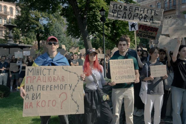 Ukrainians protest in Kyiv following the dismissal of Defence Minister Mykhailo Fedorov. The previous day, President Volodymyr Zelensky announced the removal of the widely popular minister as part of a broader cabinet reshuffle. - 16 07 2026 - Ukraine Kyiv Oblast Kyiv () -  LouisxLemaire-Sicrex xLexPictorium LePictorium_0339085