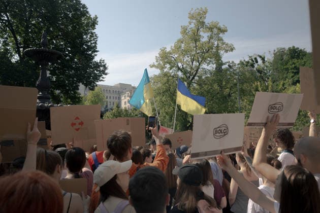 Ukrainians protest in Kyiv following the dismissal of Defence Minister Mykhailo Fedorov. The previous day, President Volodymyr Zelensky announced the removal of the widely popular minister as part of a broader cabinet reshuffle. - 16 07 2026 - Ukraine Kyiv Oblast Kyiv () -  LouisxLemaire-Sicrex xLexPictorium LePictorium_0339089