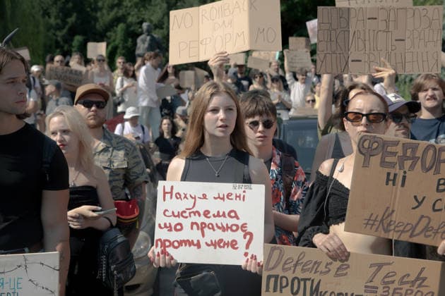 Ukrainians protest in Kyiv following the dismissal of Defence Minister Mykhailo Fedorov. The previous day, President Volodymyr Zelensky announced the removal of the widely popular minister as part of a broader cabinet reshuffle. - 16 07 2026 - Ukraine Kyiv Oblast Kyiv () -  LouisxLemaire-Sicrex xLexPictorium LePictorium_0339094