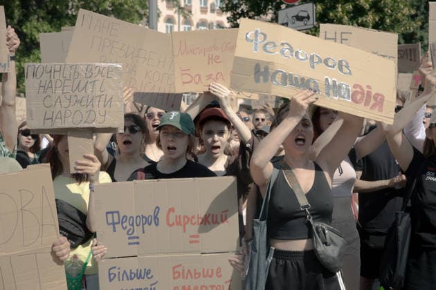 Ukrainians protest in Kyiv following the dismissal of Defence Minister Mykhailo Fedorov. The previous day, President Volodymyr Zelensky announced the removal of the widely popular minister as part of a broader cabinet reshuffle. - 16 07 2026 - Ukraine Kyiv Oblast Kyiv () -  LouisxLemaire-Sicrex xLexPictorium LePictorium_0339096