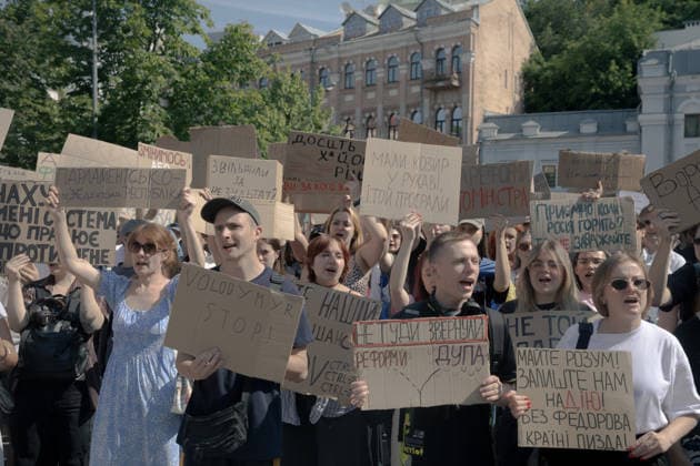 Ukrainians protest in Kyiv following the dismissal of Defence Minister Mykhailo Fedorov. The previous day, President Volodymyr Zelensky announced the removal of the widely popular minister as part of a broader cabinet reshuffle. - 16 07 2026 - Ukraine Kyiv Oblast Kyiv () -  LouisxLemaire-Sicrex xLexPictorium LePictorium_0339103