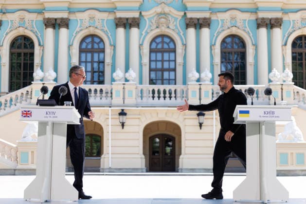 Prime Minister Keir Starmer visits Ukraine 16 07 2026. Ukraine. Prime Minister Keir Starmer meets Ukrainian President Volodymyr Zelenskyy as he visits Kyiv., Credit:Simon Dawson No 10 Downing Street B66 Avalon Ukraine, Kyiv  Copyright: xSimonxDawsonx xNox10xDowningxStreetx xB66x xAvalonx 1116863514