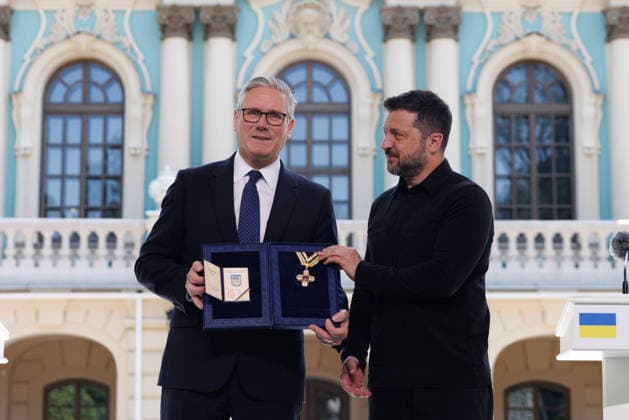 Prime Minister Keir Starmer visits Ukraine 16 07 2026. Ukraine. British Prime Minister Keir Starmer is awarded the Order of Freedom honour, which is the highest award for a foreign person in Ukraine, by Ukrainian President Volodymyr Zelenskyy, as he visits Kyiv., Credit:Simon Dawson No 10 Downing Street B66 Avalon Ukraine, Kyiv  Copyright: xSimonxDawsonx xNox10xDowningxStreetx xB66x xAvalonx 1116863642