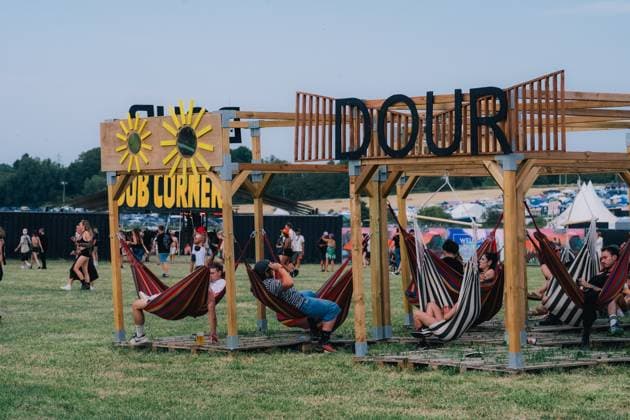 Festival visitors and pictured chilling during the second day of the Dour festival in Dour, on Wednesday 15 July 2026. The festival takes place from 15 to 19 July.  EMILExWINDAL 181275248