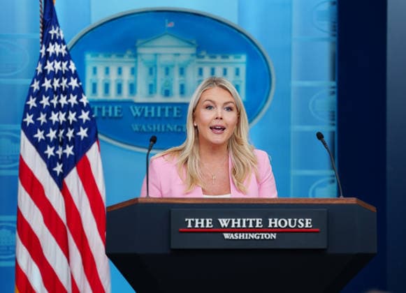 White House Press Secretary Karoline Leavitt speaks during a press briefing in the James S. Brady Briefing Room of the White House in Washington, DC on Thursday, July 16. 2026. This is Leavitt s first briefing since returning from maternity leave.  WAP202607162001 AARONxSCHWARTZ