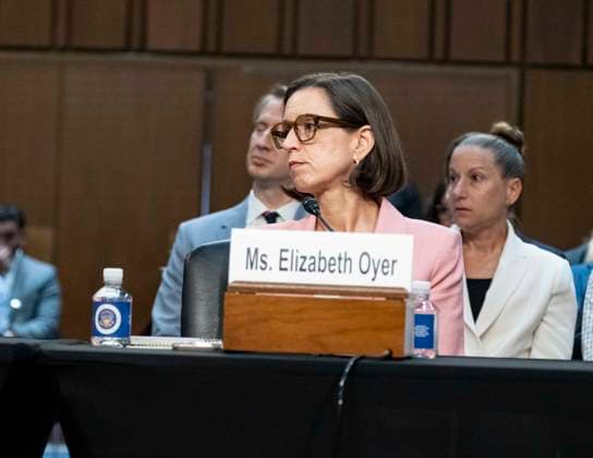 July 16, 2026, Washington, District Of Columbia, USA: Elizabeth Oyer, Former Department of Justice Pardon Attorney, testifies before the US Senate Committee on the Judiciary, on the nomination of Todd Blanche to be United States Attorney General, in the Hart Senate Office Building on Capitol Hill in Washington, DC, USA, on Thursday, July 16, 2026 Washington USA - ZUMAs152 20260716_faa_s152_038 Copyright: xAndrewxThomasx