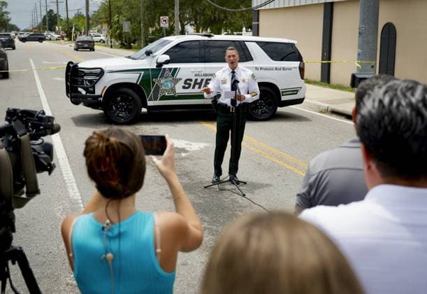 July 16, 2026, Ruskin, Florida, USA: Hillsborough Sheriff Chad Chronister speaks with reporters at the scene where two deputies were shot and injured Thursday, July 16, 2026, in Ruskin. Ruskin USA  - ZUMAs70_ 20260716_zan_s70_032 Copyright: xLuisxSantanax